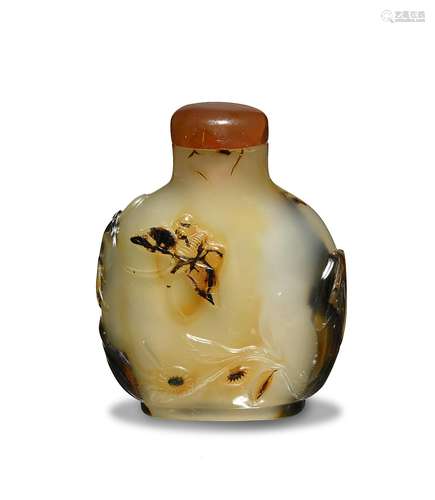 Chinese Agate Snuff Bottle with Eagle, 18th Century十八世紀 瑪瑙巧雕英雄獨立鼻煙壺