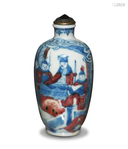 Chi. Blue & Red Underglazed Snuff Bottle, 19th Century十九世紀 青花釉裏紅人物故事鼻煙壺