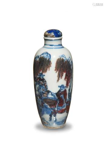 Chi. Blue & Red Underglazed Snuff Bottle,19th Century十九世紀 青花釉裏紅鼻煙壺