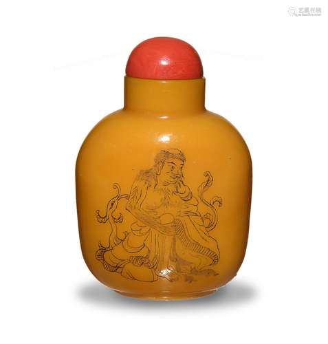 Peking Glass Snuff Bottle, Possibly Qianlong料器羅漢鼻煙壺 乾隆款 可能乾隆時期