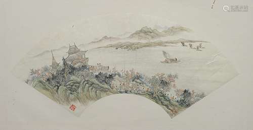 Chinese Fan Painting of the Sea山水扇面