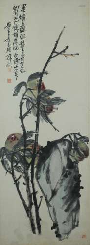 CHI. Painting of Peaches by Wu Changshuo吳昌碩款 壽桃鏡框
