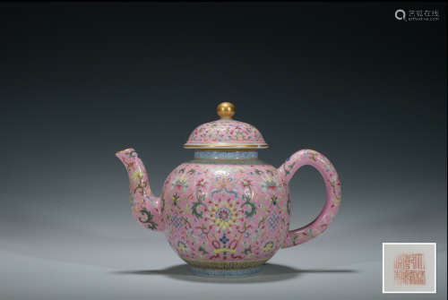 Qing dynasty enamel teapot with flowers pattern