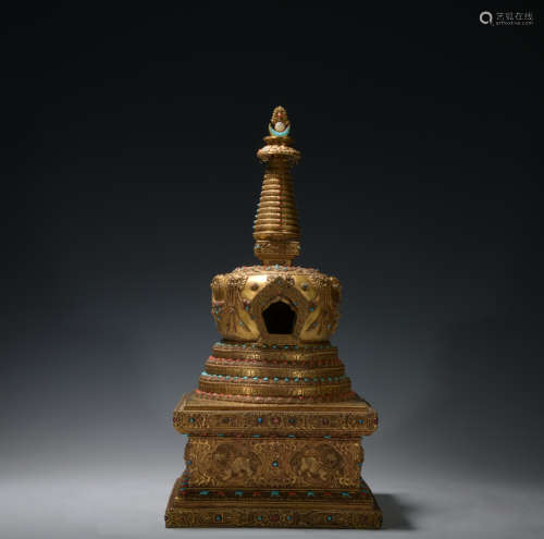 Qing dynasty gilt bronze Pagoda
