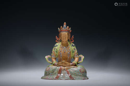 Qing dynasty famille rose statue of Bhaishajyaguru