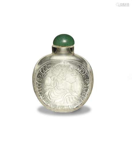 Chinese Crystal Snuff Bottle, 18th-19th Century十九世紀 水晶雕西洋錢幣紋鼻煙壺