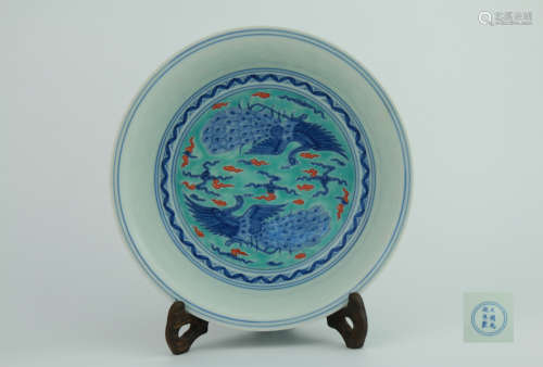 Ming dynasty Fahua color plate with peacock pattern