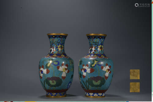 Qing dynasty cloisonne bottle with flowers pattern 1*pair