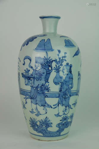 Qing dynasty blue and white vase with figure pattern