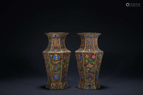 Qing dynasty Qianlong period gilt silver filigree vase *1pair