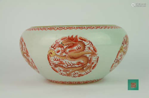 Qing dynasty vitriol red tea basin with dragon pattern