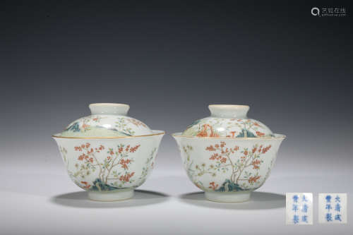 Qing dynasty famille rose bowl with flowers pattern 1*pair