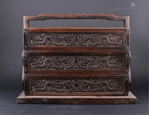 Chinese Qing Three-Layer Wooden Box