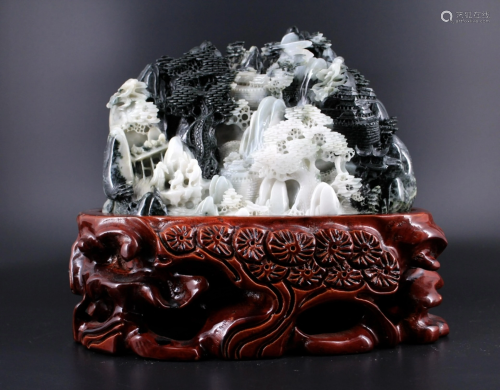 Chinese Hand Carved Jade Mountain Fig…