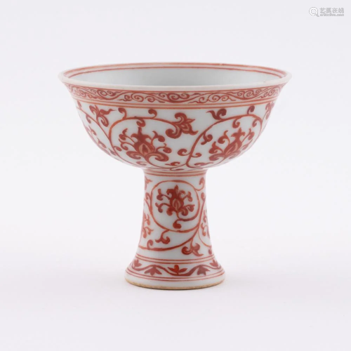 XUANDE RED AND WHITE FLORAL HIGH BOWL