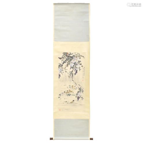 CHINESE PAINTING SCROLL OF DUCK & WIST…