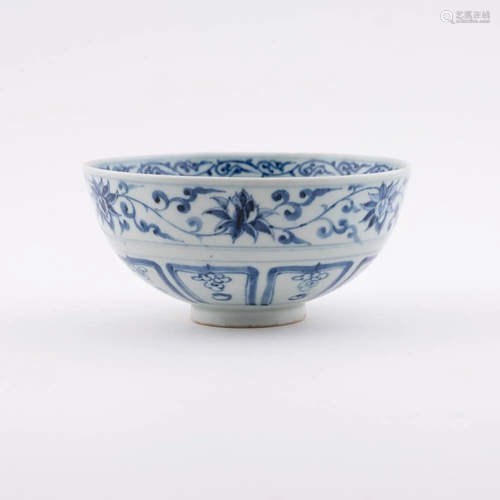 YUAN BLUE & WHITE LOTUS BOWL