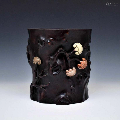 ZITAN BRUSH POT & SHOUSHAN STONE INLAID