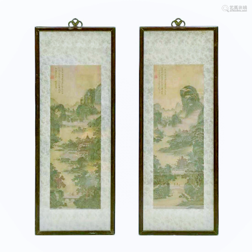 SET OF 2 FRAMED CHINESE PAINTINGS OF …