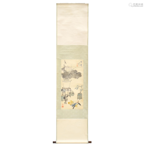 CHINESE PAINTING SCROLL OF LOTUS BLOOMS