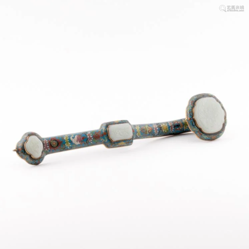 JADE AND CLOISONNE RUYI SCEPTER