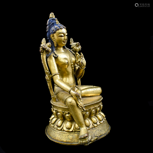 QING GILT BRONZE SEATED BUDDHA TARA