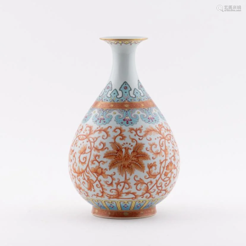 CHINESE BLUE AND RED DRAGON PEAR VASE