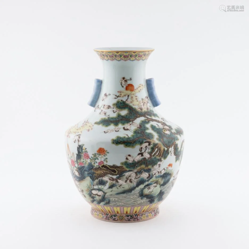 QING FAMILLE ROSE LANDSCAPE AMPHORA Z…