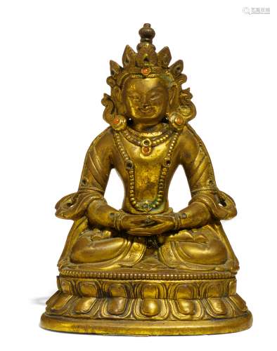 BUDDHA AMITAYUS. Origin: Tibet. Date: Ca. 19th c. Technique: Bronze with residue of gilding and