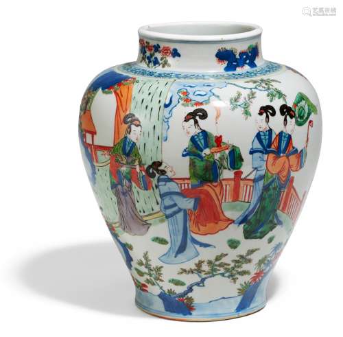 VASE WITH CHANG'E THE MOON GODDESS AND THREE STUDENTS. Origin: China. Dynasty: Qing dynasty (1644-