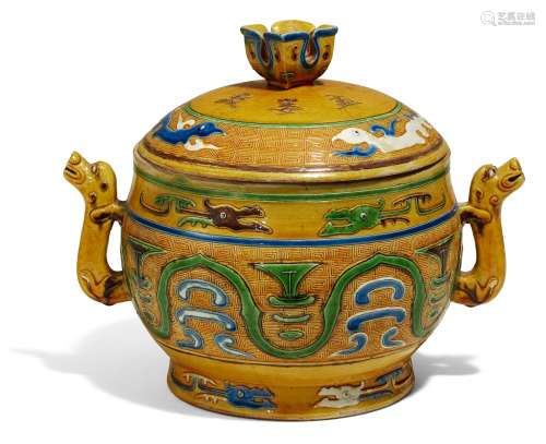 LIDDED JAR IN THE SHAPE OF A RITUAL BRONZE 'DUI'. Origin: China. Dynasty: Late Qing dynasty. Date: