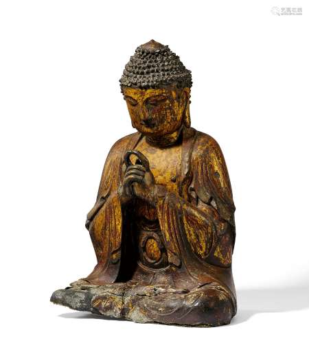 RARE AND IMPORTANT BUDDHA AMITABHA. Origin: Korea. Date: 14th-16th c. Technique: Dry lacquer with