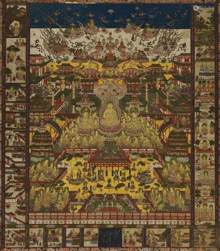 PAINTING OF THE TAIMA MANDALA. Origin: Japan. Dynasty: Edo period (1603-1868). Technique: Ink,