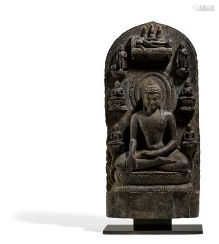 STELE WITH THE EIGHT GREAT DEEDS OF BUDDHA. Origin: North India. Dynasty: Pala dynasty (750-1161).