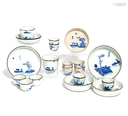 19 OBJECTS FROM FOUR TEA SETS WITH LANDSCAPES AND POEMS. Origin: China for Vietnam. Date: 19th c.