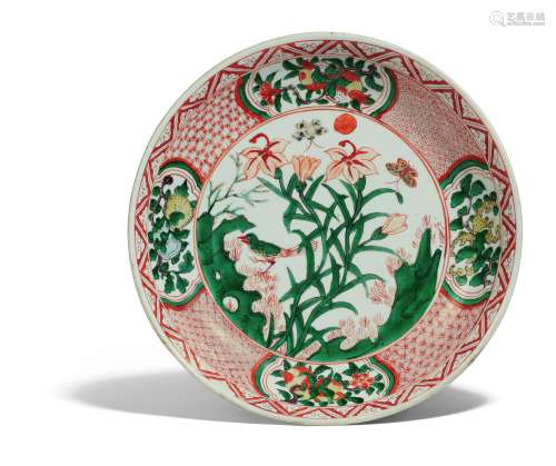 IMPORTANT AND RARE DISH WITH LILIES AND SINGING BIRD. Origin: China. Dynasty: Qing dynasty. Kangxi