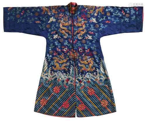 BLUE-GROUND DRAGON ROBE FOR THE CHINESE OPERA. Origin: China. Dynasty: Qing dynasty. Date: Ca. 1900.