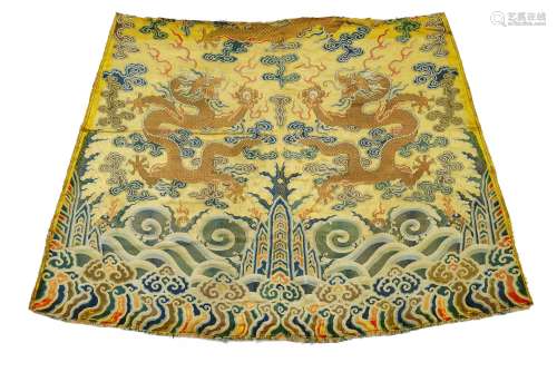 RARE FRAGMENT OF AN IMPERIAL YELLOW DRAGON ROBE. Origin: China. Dynasty: Qing dynasty. Date: 18th c.