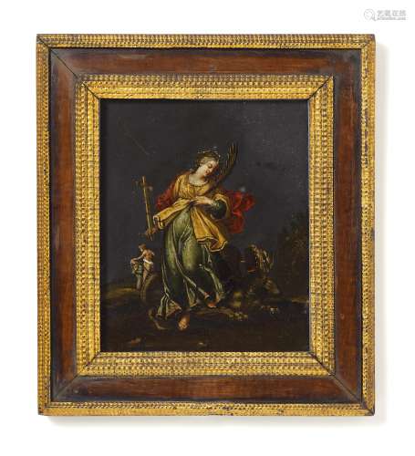 SLATE PLAQUE WITH THE DEPICTION OF SAINT MARGARET THE VIRGIN. Italy. Date: Early 17th century.