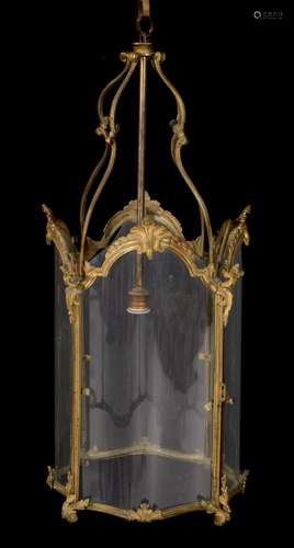 A gilt metal and glazed hall lantern, in George III style, circa 1900