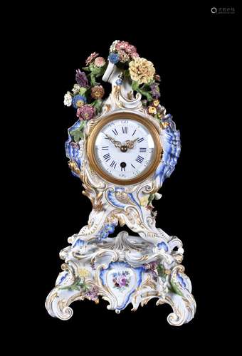 A Meissen (punkt) flower-encrusted clock case and stand, circa 1770