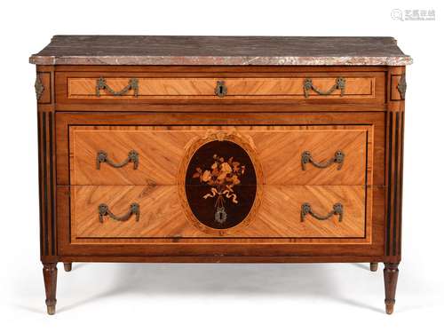 ϒ A Continental tulipwood, kingwood and marquetry commode, late 18th century