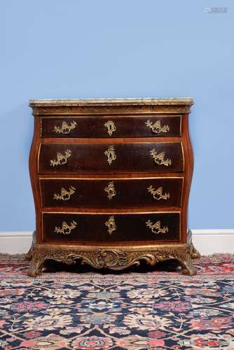 A Danish figured walnut and parcel gilt serpentine commode, second half 18th century