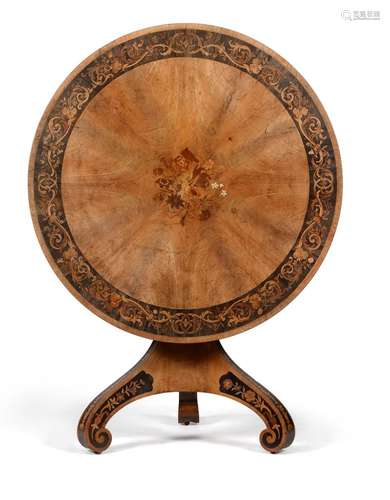 ϒ A William IV figured walnut , ebony, and specimen marquetry centre table