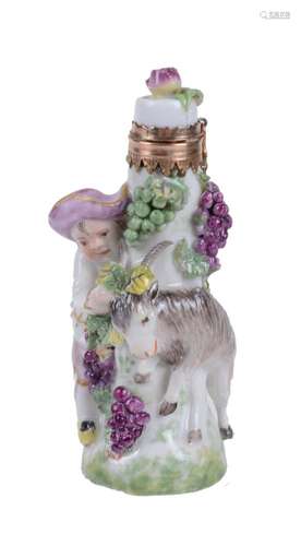 A Charles Gouyn St. James's factory type scent bottle Bacchic group of a boy and goat, circa 1755