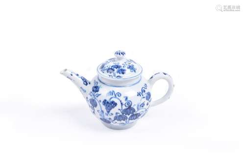 A Lowestoft small blue and white bullet-shaped 'toy' teapot and cover, circa 1765