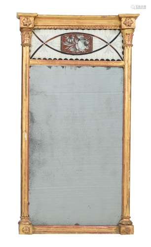 A Regency giltwood and reverse painted glass wall mirror, circa 1815