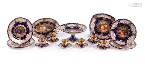 A Royal Worcester part dessert service mostly painted by R. Sebright , 1920s