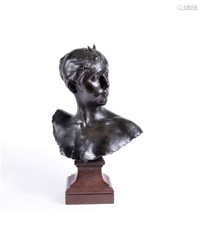 Jean-Joseph-Alexandre Falguière (French, 1831-1900), a patinated bronze bust of Diana the Huntress,