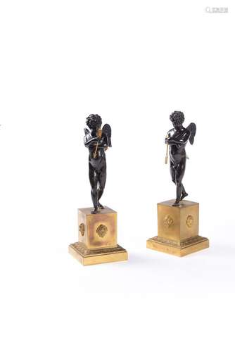 A pair of Empire patinated bronze and ormolu models of Erotes, circa 1815